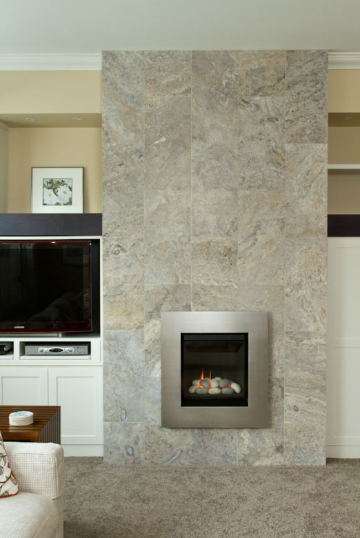 Silver Travertine fireplace install - SALE - Tile Stone Source