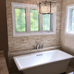 Ivory Cubic Ledgestone installed as a bathroom accent wall