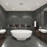Stark Carbon Marble Tile installed in a bathroom