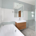 Marlow Tide and Cloud Ceramic Wall Tile installed in a bathroom
